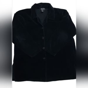 Anne Klein Black Velvet Button Down Long Sleeve Tunic Oversized
